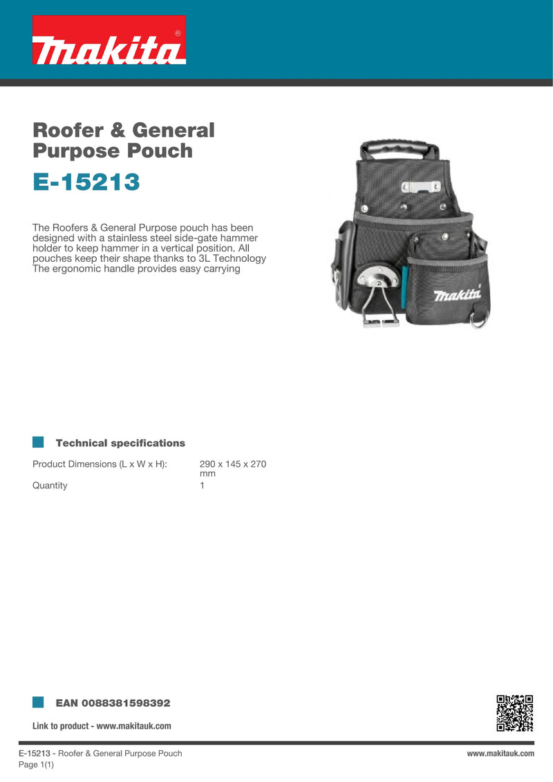 Makita E-15213 Roofer General Purpose Pouch Power Tool Accessories