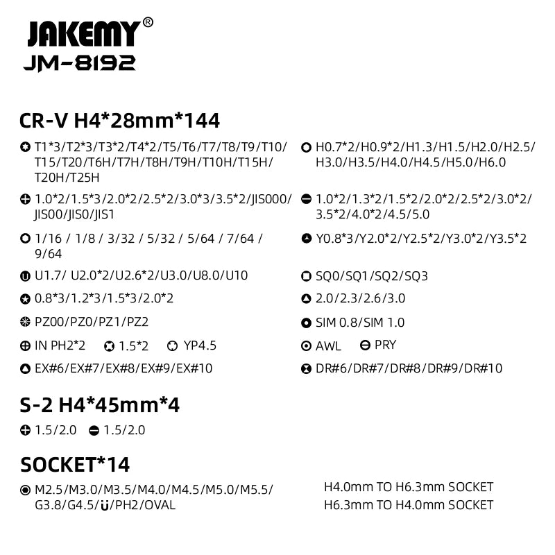 JAKEMY JM-8192 180-in-1 Precision Screwdriver Toolkit Multifunctional For Repair Phone Camera Electronics