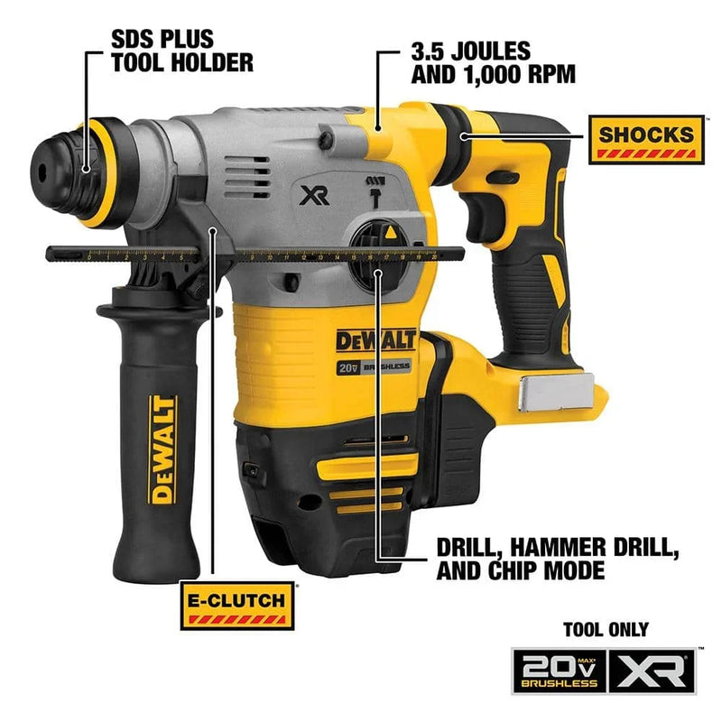 DEWALT DCH293 Kit 1-1/8in XR® Brushless Cordless SDS PLUS L-Shape Rotary Hammer 20V Lithium Power Tools With Battery Charger