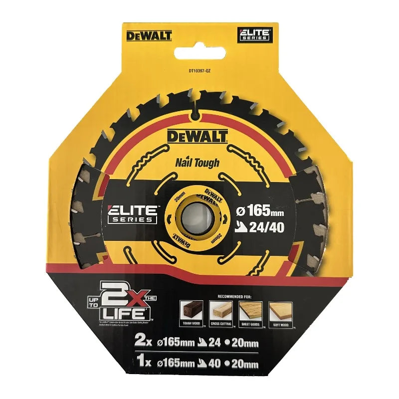 DEWALT DT10397 165MM CIRCULAR SAW BLADE ELITE SERIES: ELITE Circular Saw Blade 2x165MM 24T 1x165MM 40T 3PACK