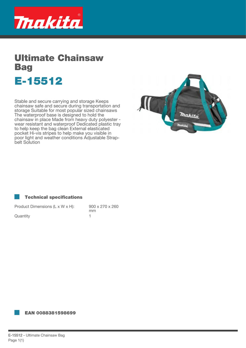 Makita E-15512 Ultimate Chainsaw Bag Power Tool Accessories