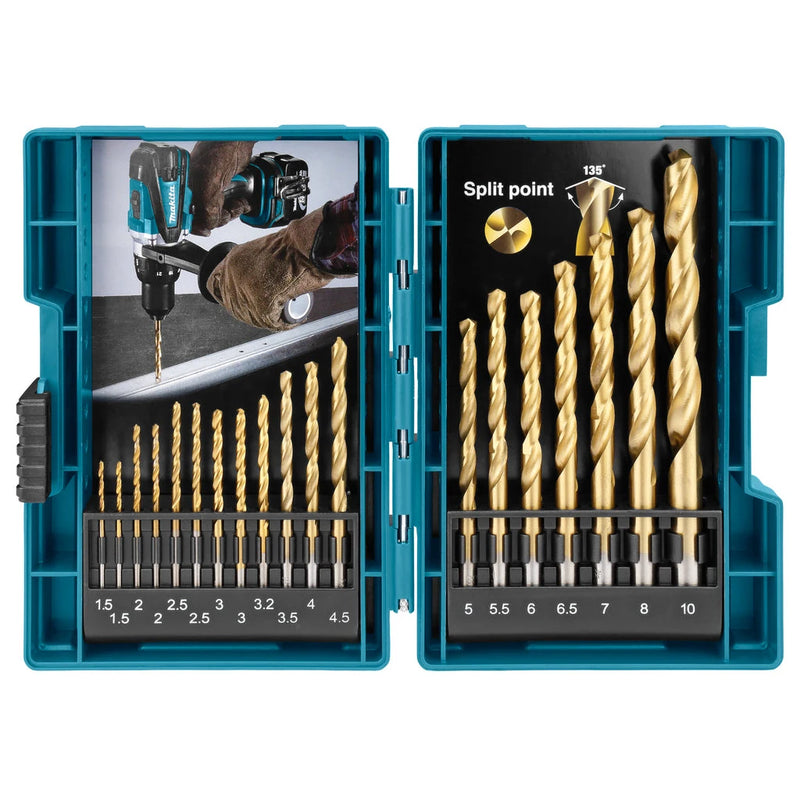 Makita D-67527 HSS-TiN 19 Piece Drill Bit Economy Set Power Tool Accessories For Drill