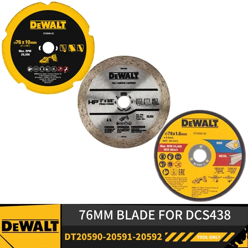 DEWALT DT20590 76MM Multi Material Blade DT20591 76MM Diamond Tile Blade DT20592 76MM Steel Cutting Blade 3PK For DCS438