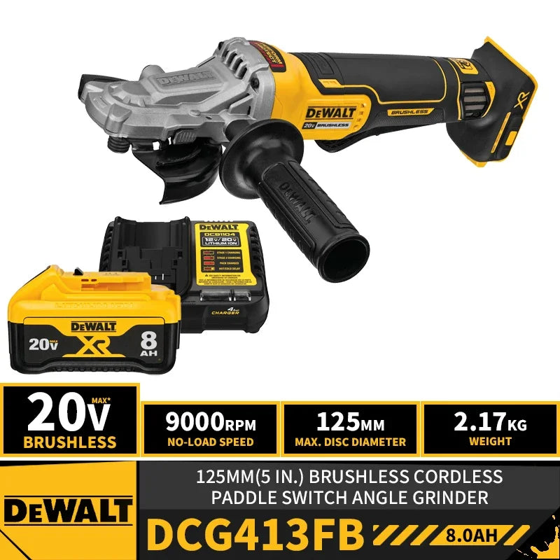 DEWALT DCG413FB Kit Brushless Cordless Paddle Switch 125MM 5in. Angle Grinder 20V Lithium Power Tools With Battery Charger