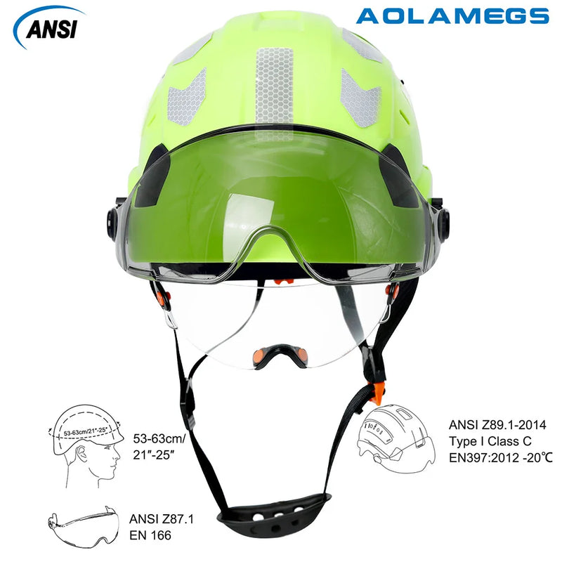 CE Construction Safety Helmet with Visor Built In Goggle Reflective Sticker for Engineer ABS Industrial Work Hat Head Protection