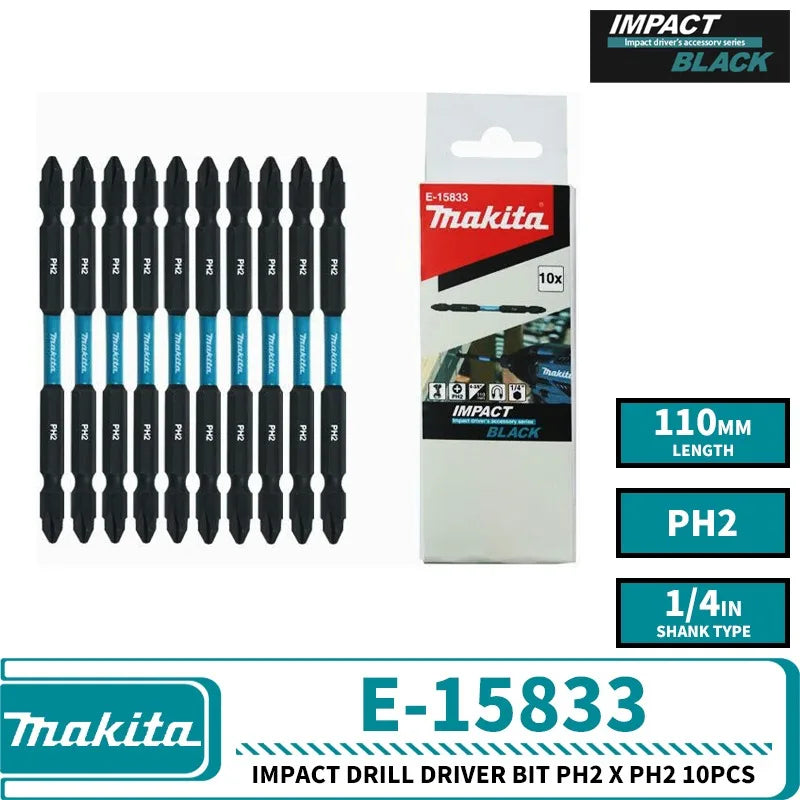 Makita E-15827 E-15833 IMPACT BLACK Drill Driver Bit PH2 X PH2 10PCS 65MM 110MM