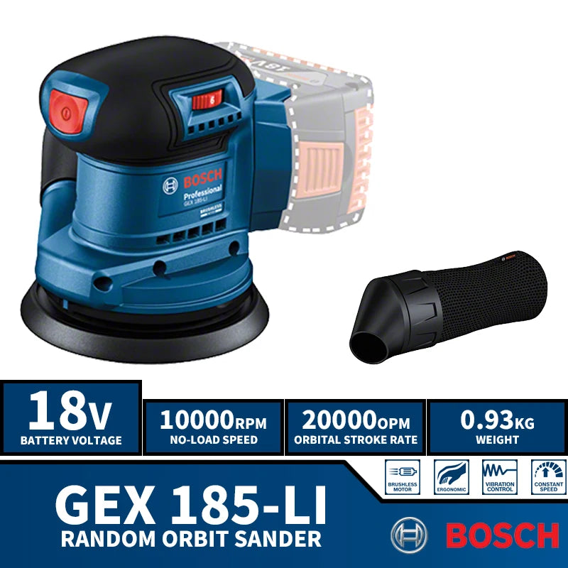 BOSCH GEX 185-LI Brushless Cordless  125MM Random Orbit Sander 18V Lithium Power Tools