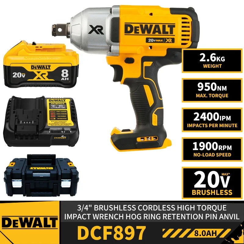 DEWALT DCF897 Kit Brushless Cordless High Torque 3/4" Impact Wrench Hog Ring Retention Pin Anvil 20V 950NM With Battery Charger