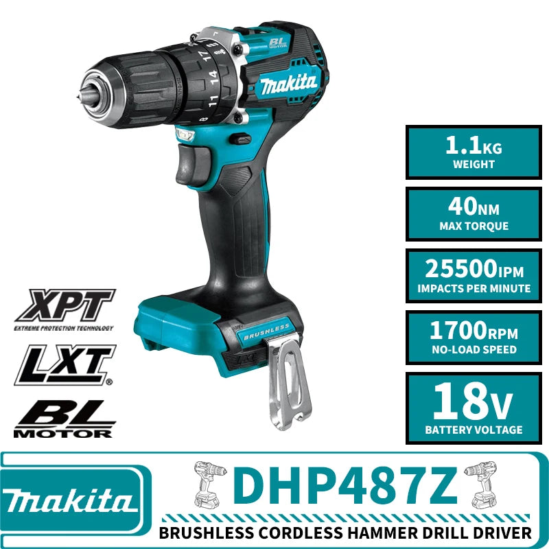 Makita DDF487Z DHP487Z LXT Brushless Cordless 13MM Drill Driver 18V Lithium Power Tools 1700RPM 40NM