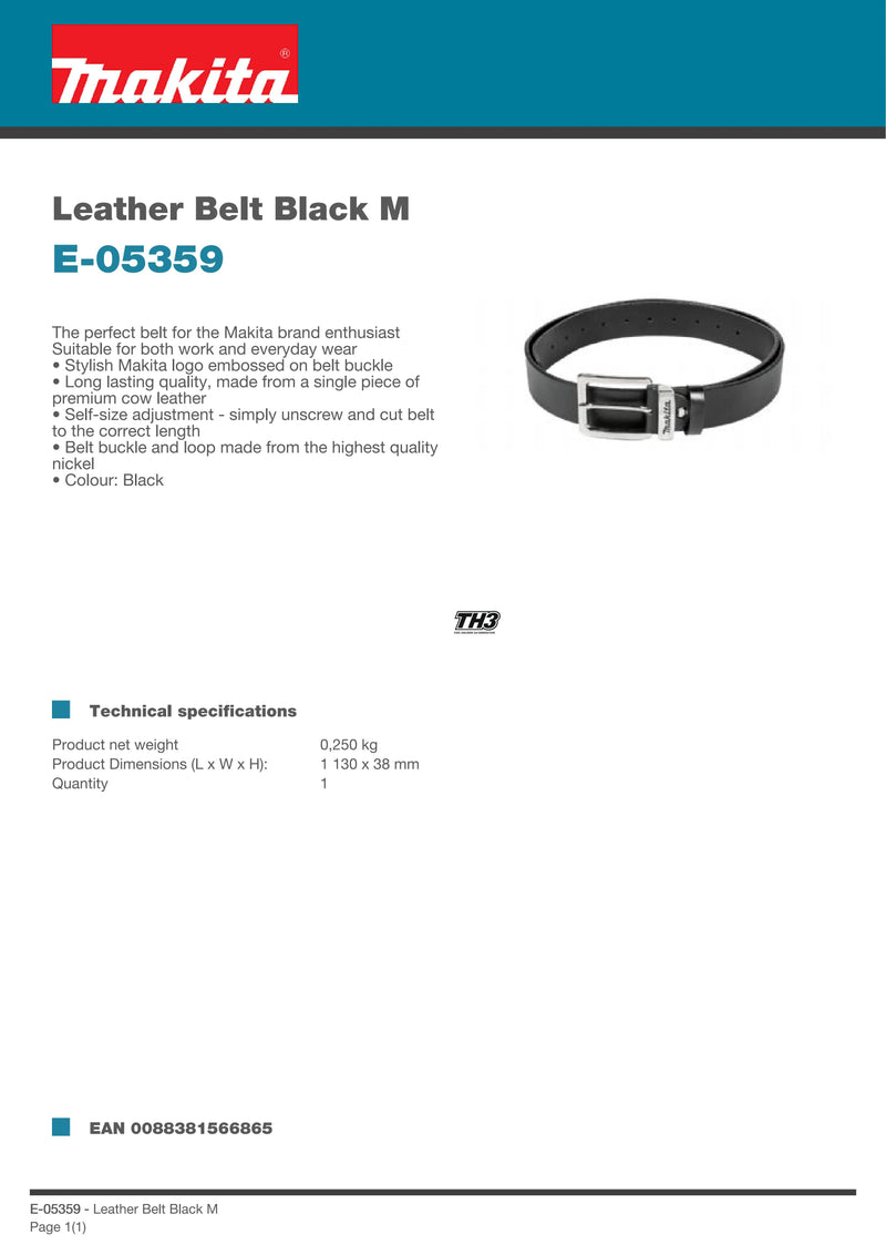 Makita E-05359 E-05365 Leather Belt Black Power Tool Accessories