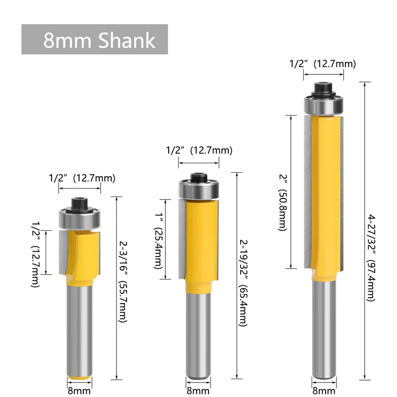 LAVIE 8mm Shank Long Blade Flush Trim Router Bit With Bearing For Wood Template Pattern Bit Tungsten Carbide Milling Cutter