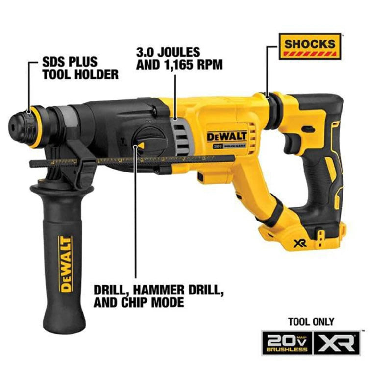 DEWALT DCH263 Kit 28MM 1-1/8in Brushless Cordless SDS D-Handle Rotary Hammer 20V DWH205DH Hammer Drill With Battery Charger