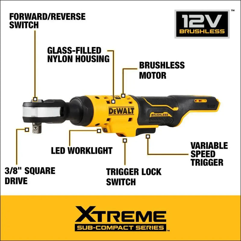 DEWALT DCF503 3/8in Brushless Cordless Ratchet 12V Lithium Power Tools 250RPM 81NM