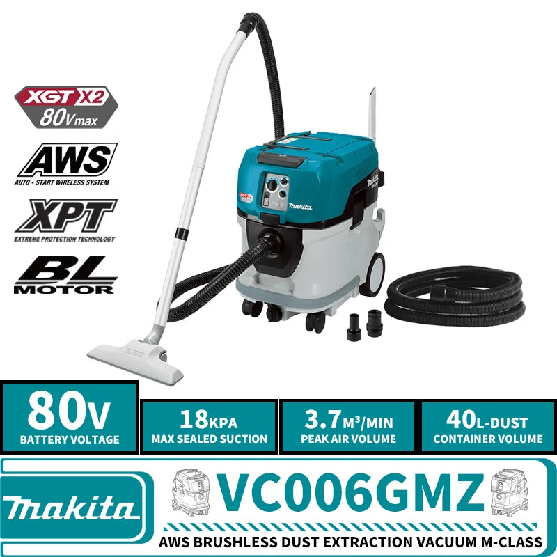 Makita VC006GMZ AWS Brushless Cordless Dust Extraction Vacuum M-Class 80V Lithium Power Tools Professional Wet-Dry Vacuums