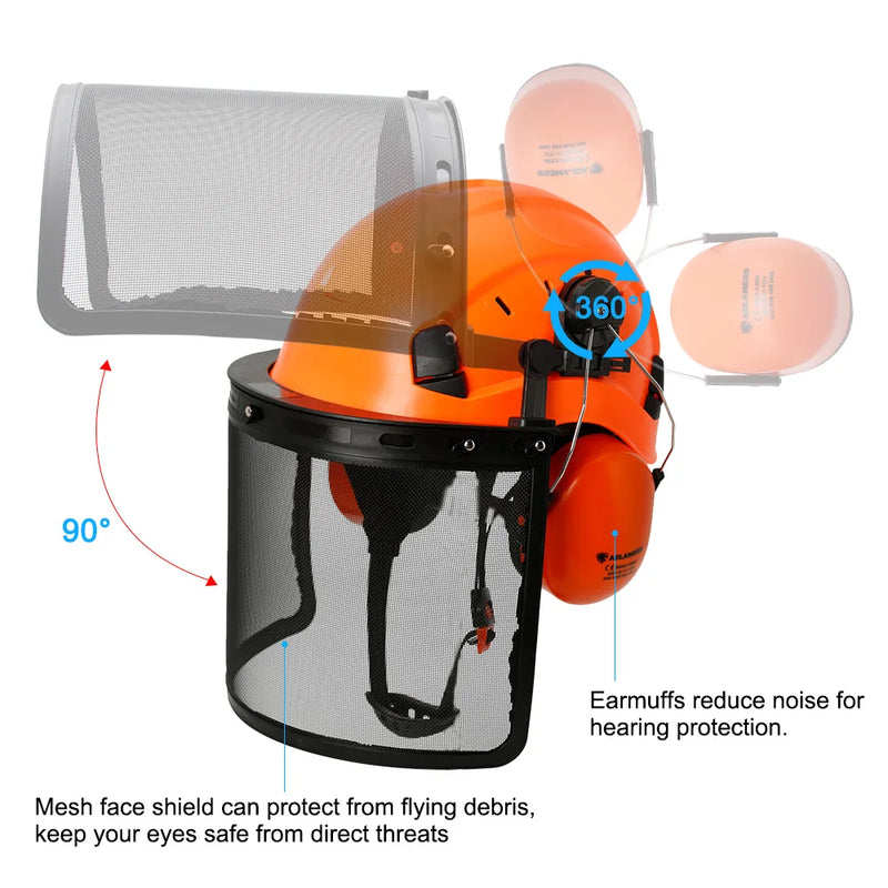 Industrial Forestry Safety Helmet Visor Earmuffs Chainsaw Arborist Logging Hard Hat Goggles CE ABS Construction Working Hard Cap