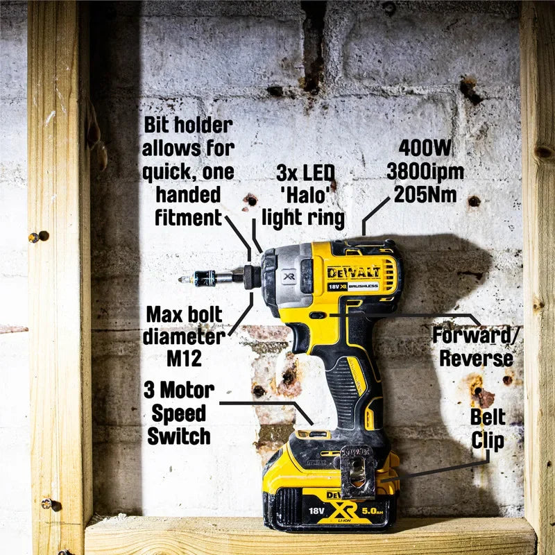 DEWALT DCF887 1/4in Brushless Cordless 3-Speed Impact Driver Kit 18V Lithium Electric Screwdriver Drill With Battery Charger