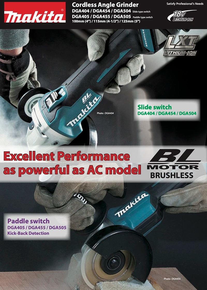 Makita DGA404Z DGA402Z Cordless 100MM Angle Grinder Brushless 18V Lithium Power Tools 11000RPM XPT