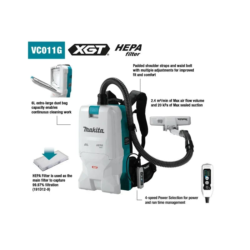 Makita VC011GZ VC012GZ Brushless Cordless Backpack Vacuum XGT AWS