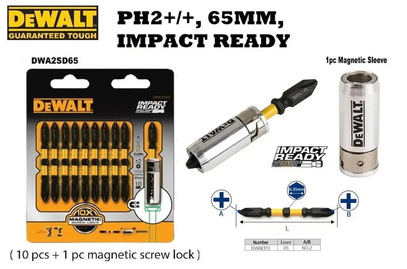 DEWALT DWA2SD65 10PCS 65mm Torsion Bit With 13MM Magnetizer Power Tool Accessories