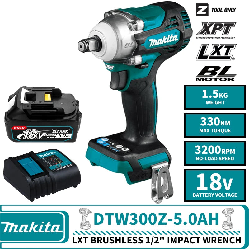 Makita DTW300Z Kit Brushless Cordless 1/2" Impact Wrench 18V LXT Lithium Power Tools 3200RPM 330NM With Battery Charger