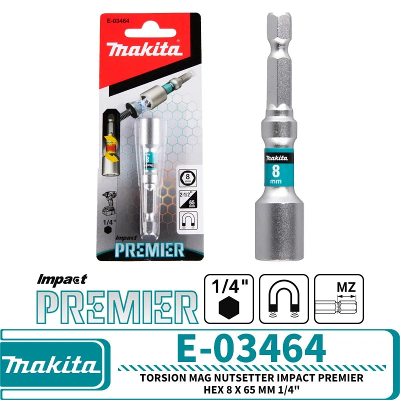 Makita E-03464 E-03470 Torsion Mag nutsetter Impact Premier Hex 8/10 x 65 mm 1/4" Power Tool Accessories