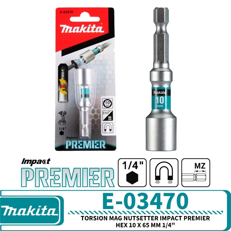 Makita E-03464 E-03470 Torsion Mag nutsetter Impact Premier Hex 8/10 x 65 mm 1/4" Power Tool Accessories