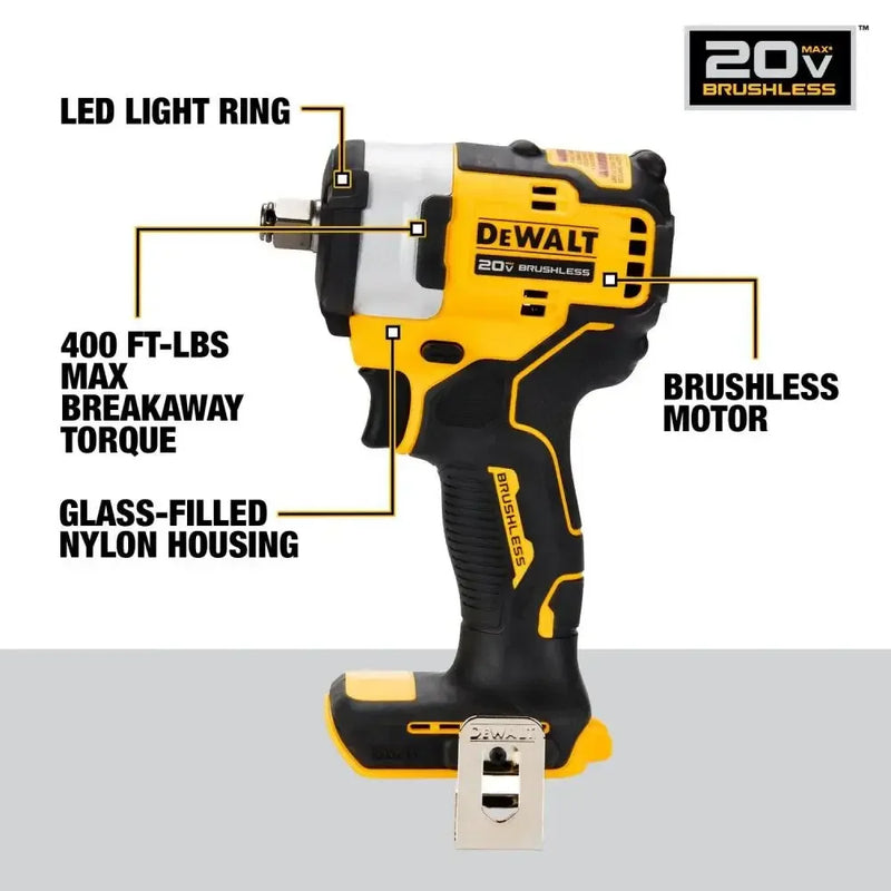 DEWALT DCF911 1/2in Brushless Cordless Impact Wrench with Hog Ring Anvil 20V Lithium Power Tools 338NM 2850RPM 3250IPM