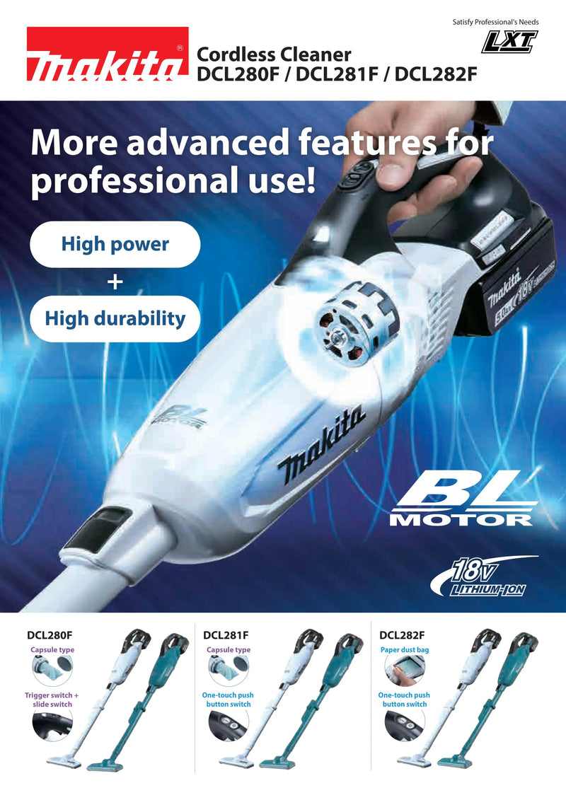 Makita DCL281 LXT Brushless Cordless Stick Vacuum 18V Lithium Power Tools