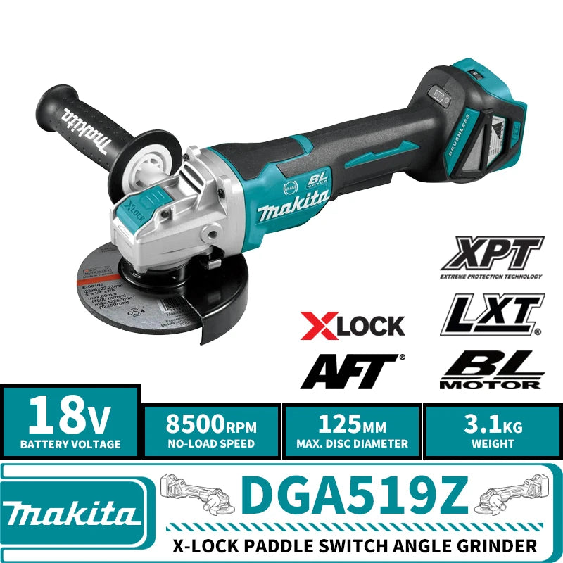 Makita DGA519Z Brushless Cordless 125MM (5") X-Lock Paddle Switch Angle Grinder 18V Lithium Power Tools 8500RPM