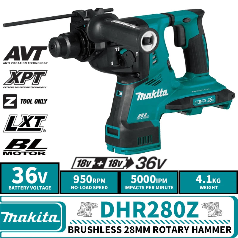 Makita DHR280Z Brushless Cordless 28MM Rotary Hammer Drill 36V Lithium Power Tools SDS-Plus LXT 5000IPM Hammer Impact Drill