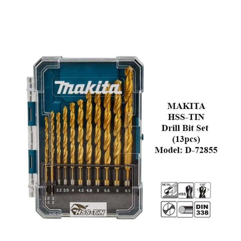 Makita D-72833 D-72855 HSS TIN Straight Shank Drill Bit Eco Set Metal 6PCS 13PCS Power Tool Accessories