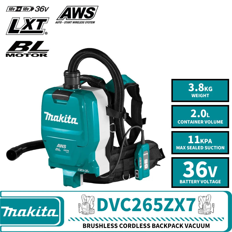 Makita DVC261ZX16 DVC265ZX7 Brushless Cordless Backpack Vacuum 36V LXT Lithium Power Tools 11kPa