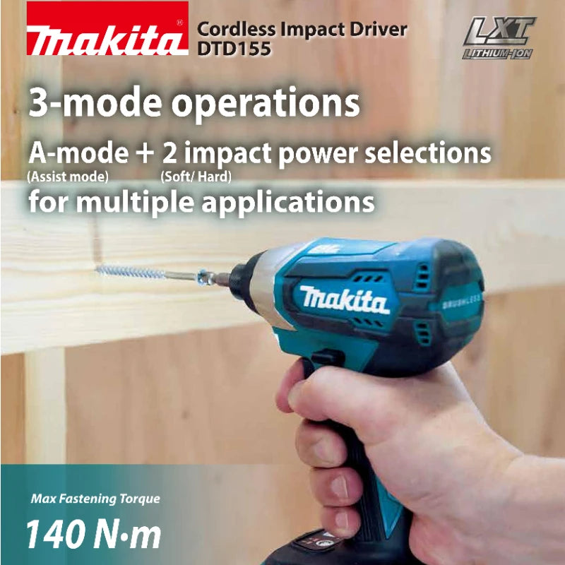 Makita DTD155Z Brushless Cordless Compact Driver Electric Screwdriver 18V Lithium Power Tools 3000RPM 140NM 3900IPM