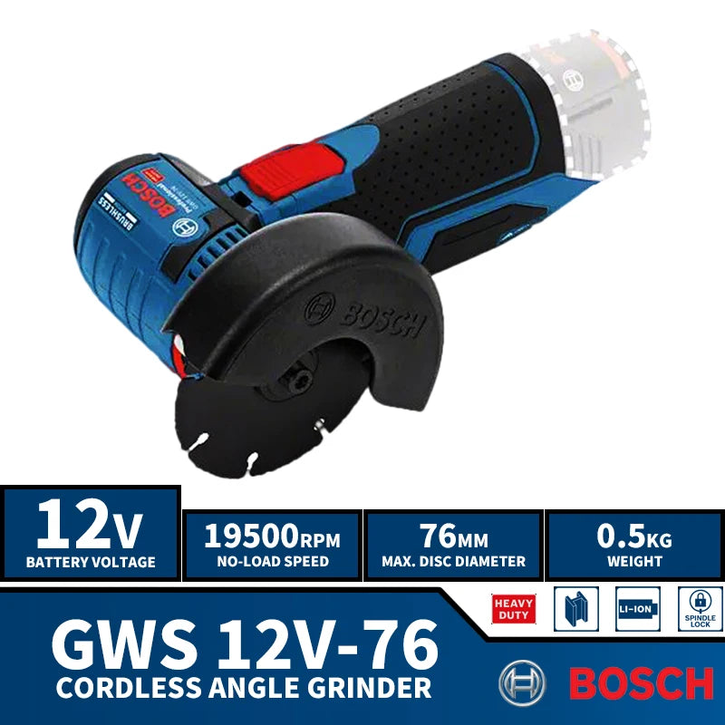 BOSCH GWS 12V-76 Cordless Compact 76MM Angle Grinder 12V Lithium Power Tools Metal Tile Cutting 19500RPM