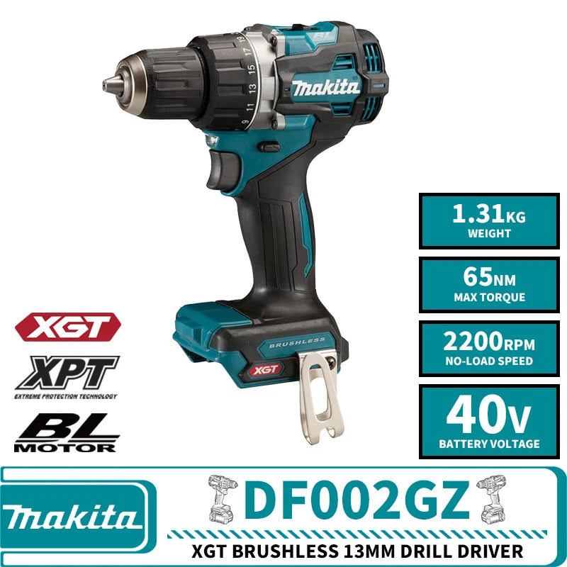 Makita DF002GZ HP002GZ XGT Brushless Cordless 13MM Hammer Drill Driver 40V Lithium Power Tools 2200RPM 65NM