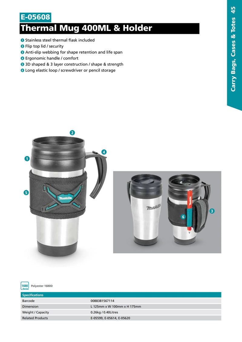 Makita E-05608 Thermal Mug 400ML & Holder Power Tool Accessories