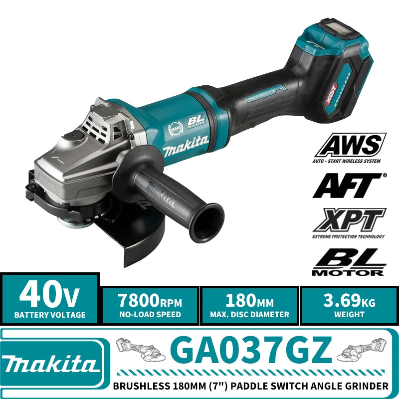 Makita GA037GZ Brushless Cordless 180MM (7") Paddle Switch Angle Grinder XGT 40V Lithium Power Tools 7800RPM