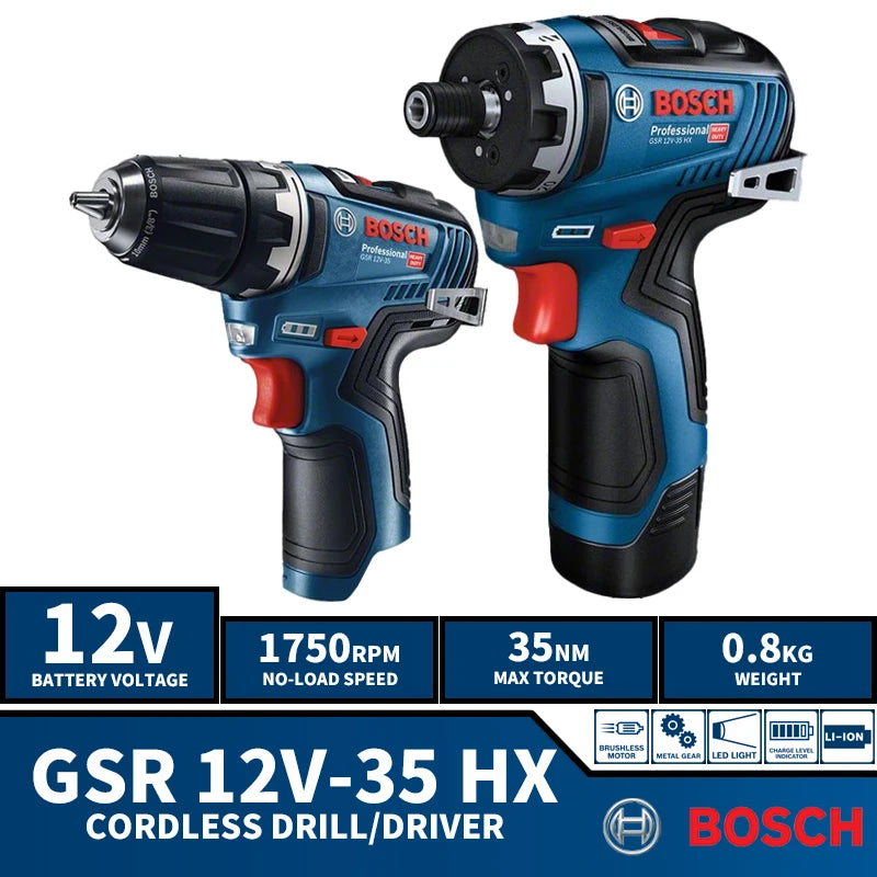 BOSCH GSR 12V-35 HX Brushless Cordless Compact Drill Driver GSR 12V-35 Electric Screwdriver 12V Lithium Power Tools 1750RPM