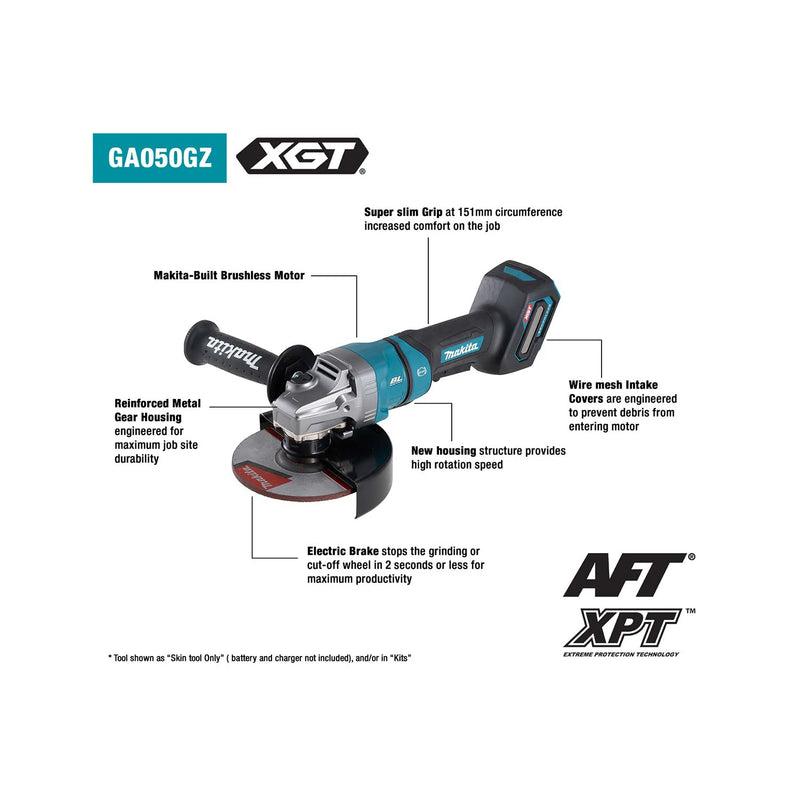 Makita GA050GZ02 Brushless Cordless 125MM (5") Paddle Switch Angle Grinder 40V Lithium Power Tools 11000RPM