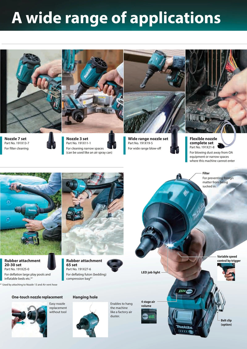 Makita AS001GZ01 XGT Brushless Cordless Dust Blower 40V Lithium Power Tools 1.1m³/min 200m/s