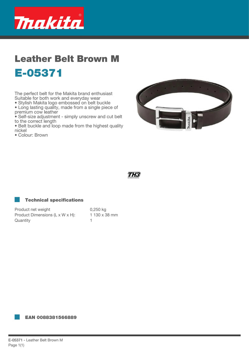 Makita E-05371 E-05387 Leather Belt Brown Power Tool Accessories