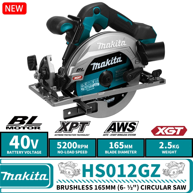 Makita HS012GZ Brushless Cordless 165mm (6- ½") Circular Saw 40V XGT Lithium Power Tools 5200RPM Wood Saw