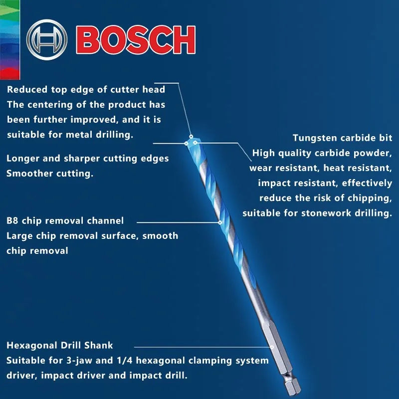 Original BOSCH Drill Bits Multifunctional Triangle Glass Wood Metal Drill Bit Ceramic Tile Wall Hole Cutter Professional Tools