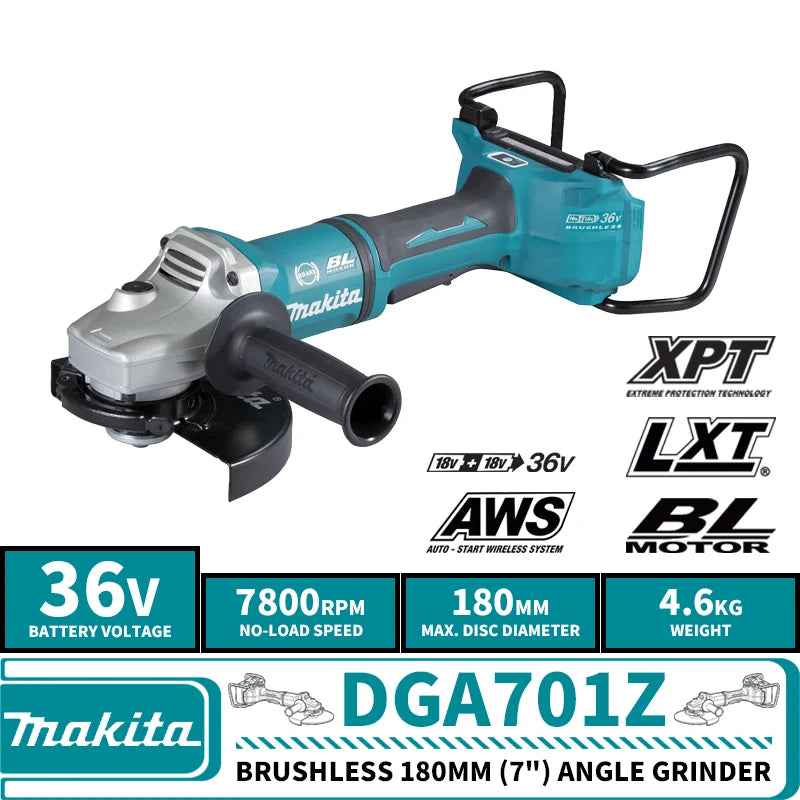 Makita DGA701Z LXT Brushless Cordless 180MM (7") Angle Grinder 36V Lithium Power Tools 7800RPM