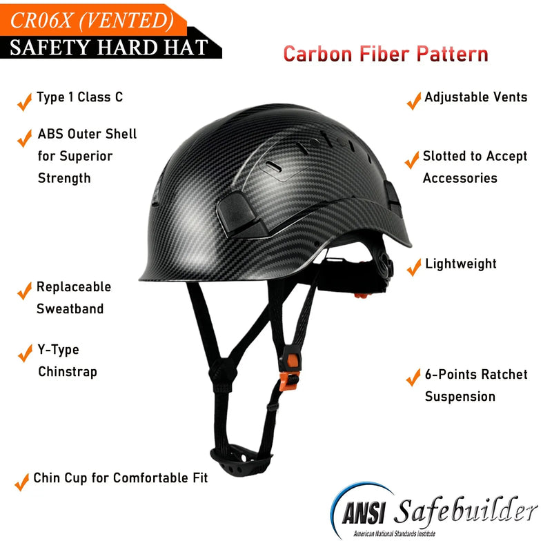 CE Construction Hard Hat for Engineer Slotted Ventilated Work Safety Helmet Industrial Carbon Fiber Design Adjustable Ratchet