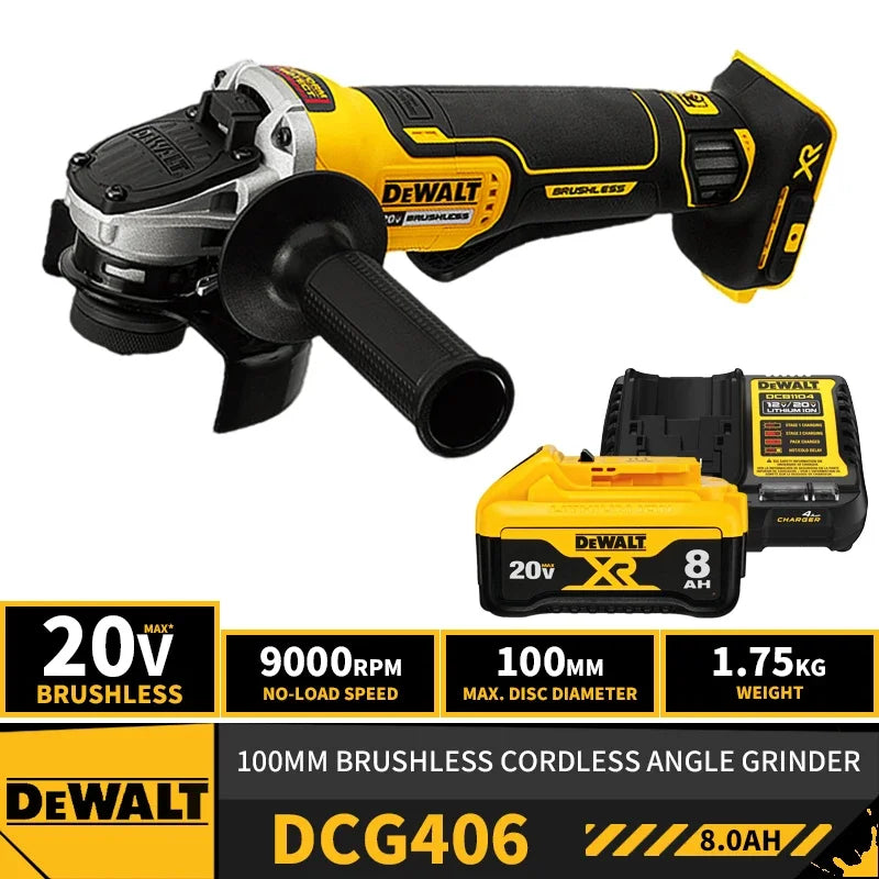 DEWALT DCG406 Kit 100MM Brushless Cordless Angle Grinder 20V Lithium Power Tools 9000RPM With Battery Charger