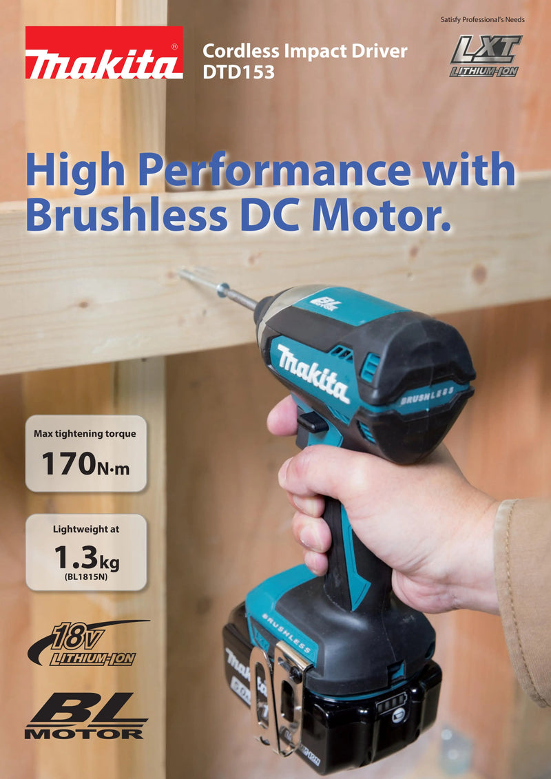 Makita DTD153Z Brushless Cordless Impact Driver LXT 18V Lithium Power Tools 170NM