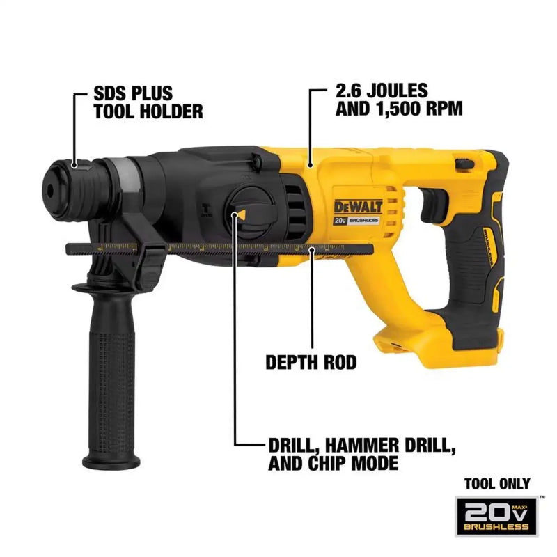 DEWALT DCH133 Kit 26MM 1in Brushless Cordless SDS PLUS D-Handle Rotary Hammer 20V Lithium Hammer Drill With Battery Charger