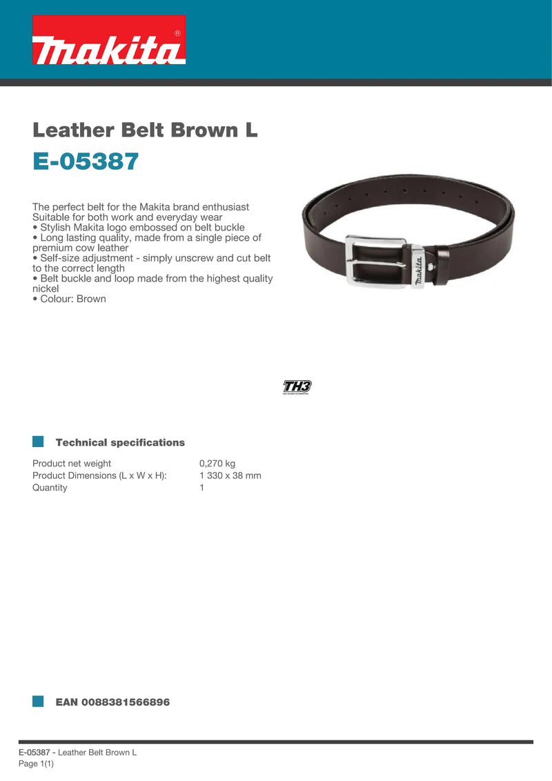 Makita E-05371 E-05387 Leather Belt Brown Power Tool Accessories