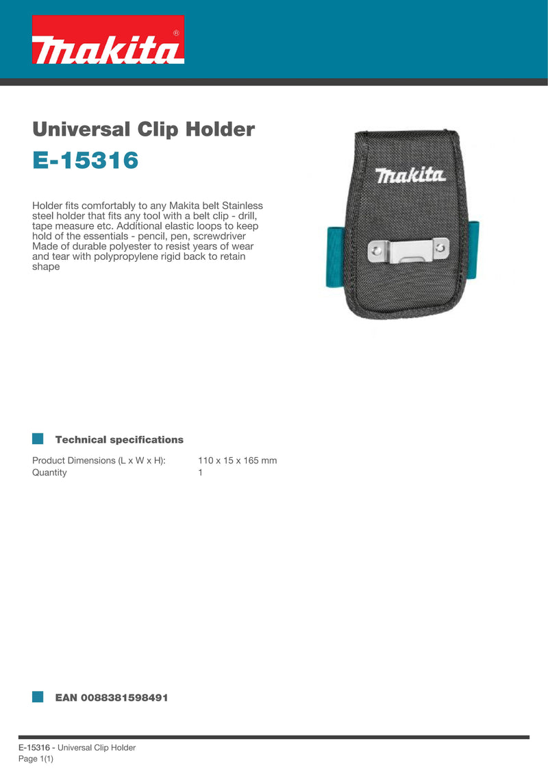 Makita E-15316 Universal Clip Holder Power Tool Accessories